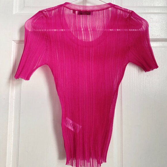 Opening Ceremony Sheer Ribbed Pink Top Half Sleeve See Through Mesh Shirt Small - Picture 7 of 9